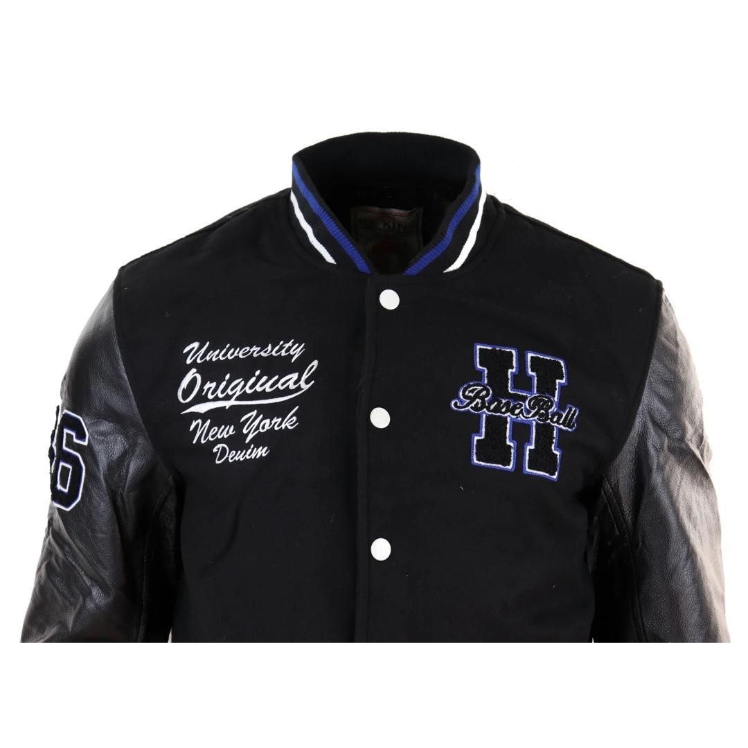 Mens Baseball Varsity Letterman College Fleece Jacket Badge PU Leather Sleeves-TruClothing