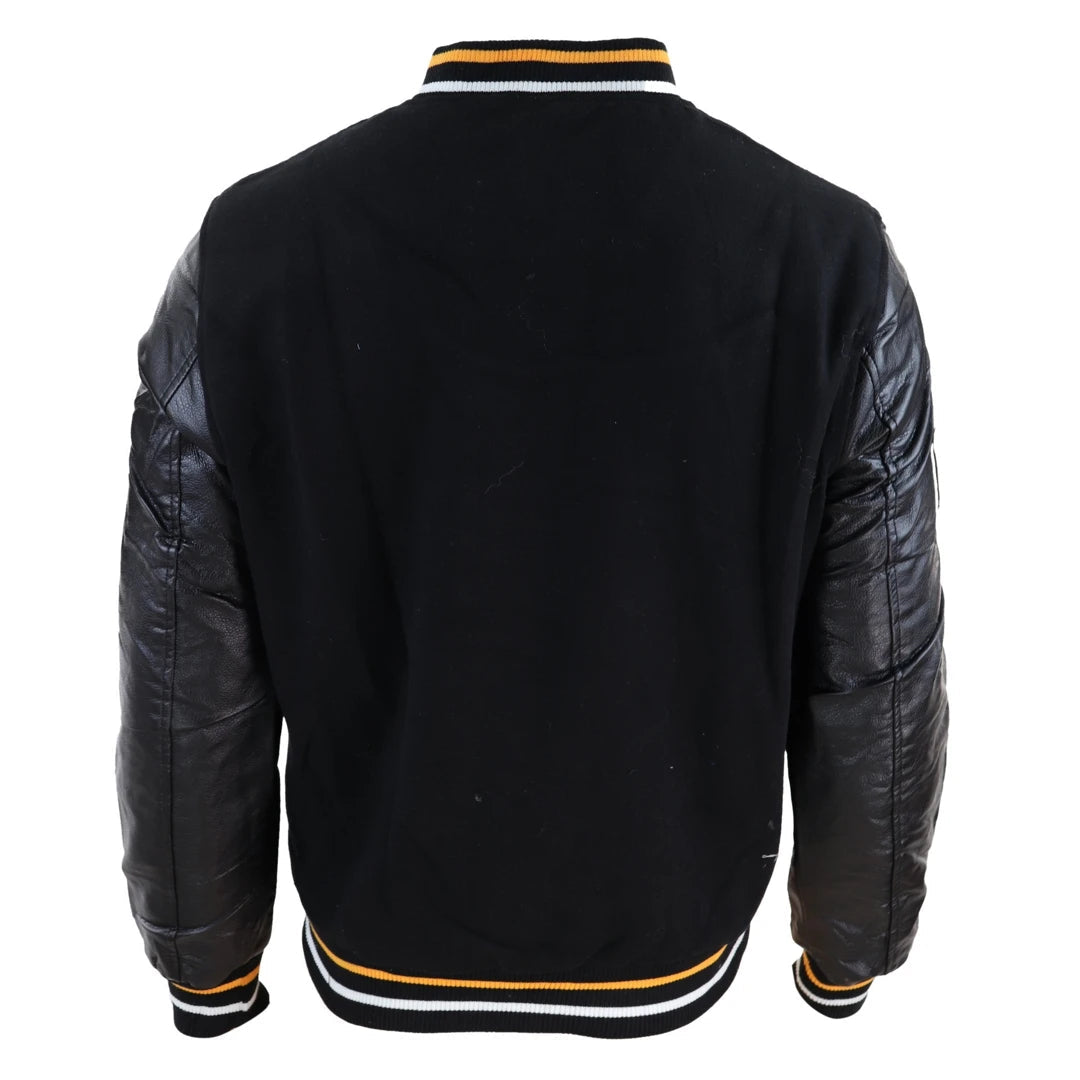Men’s Varsity Jacket Faux Leather Sleeve and Wool Body Blue-Black XX-Large