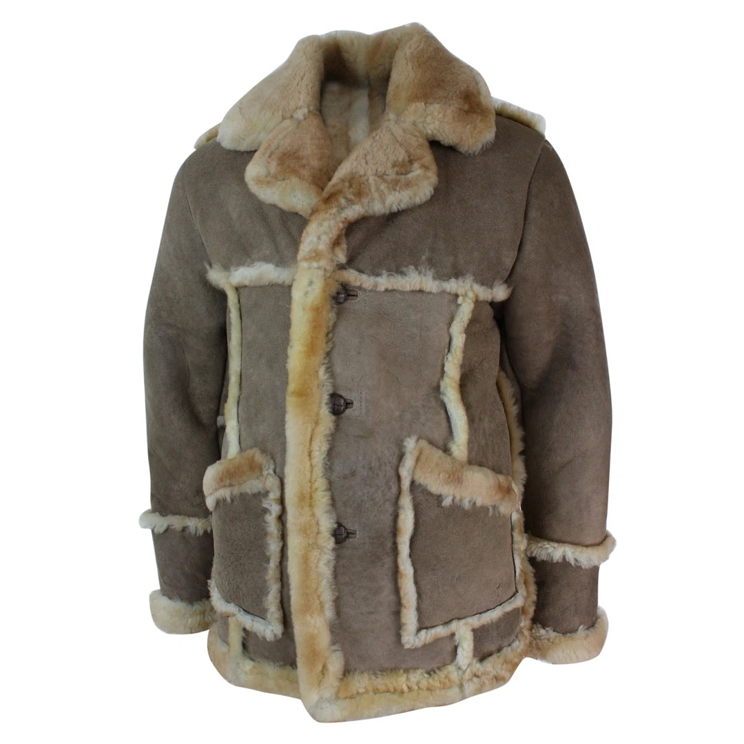 Men s Beige Sheepskin Winter Jacket TruClothing