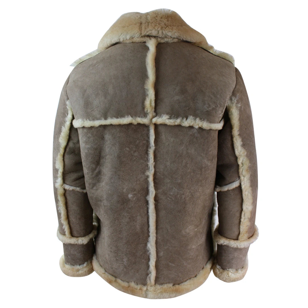 Mens Beige Cream Brown Original Del Boy 3/4 Real Sheepskin Jacket Vintage Retro-TruClothing