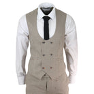 Mens Beige Navy Check Suit-TruClothing