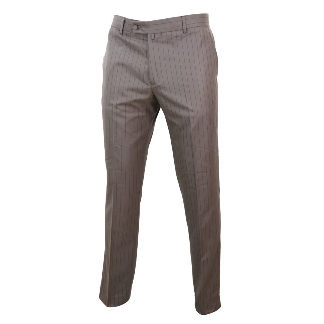 Mens Beige Pinstripe Trousers-TruClothing