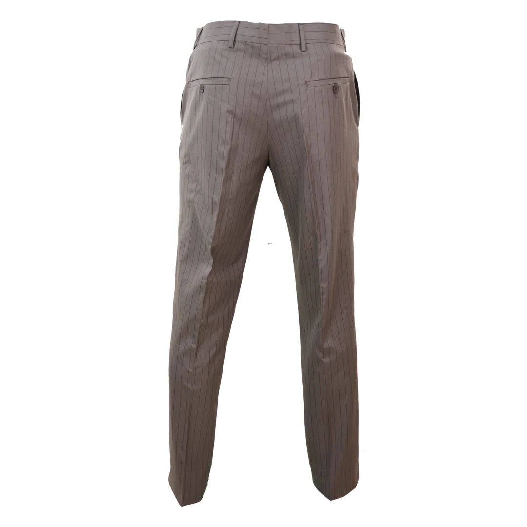 Mens Beige Pinstripe Trousers-TruClothing