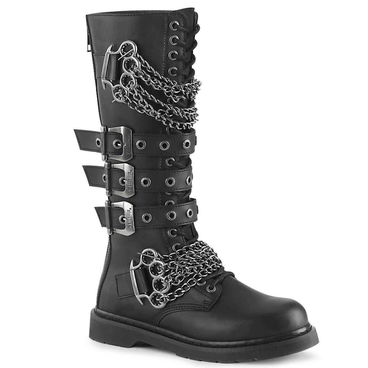 Mens Biker Boots Demonia Bolt-450 Goth Punk Rock Chain Knee High Combat Boots-TruClothing