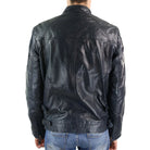 Mens Biker Style Real Leather Blue Black Zipped Jacket Smart Casual Retro Vintage-TruClothing