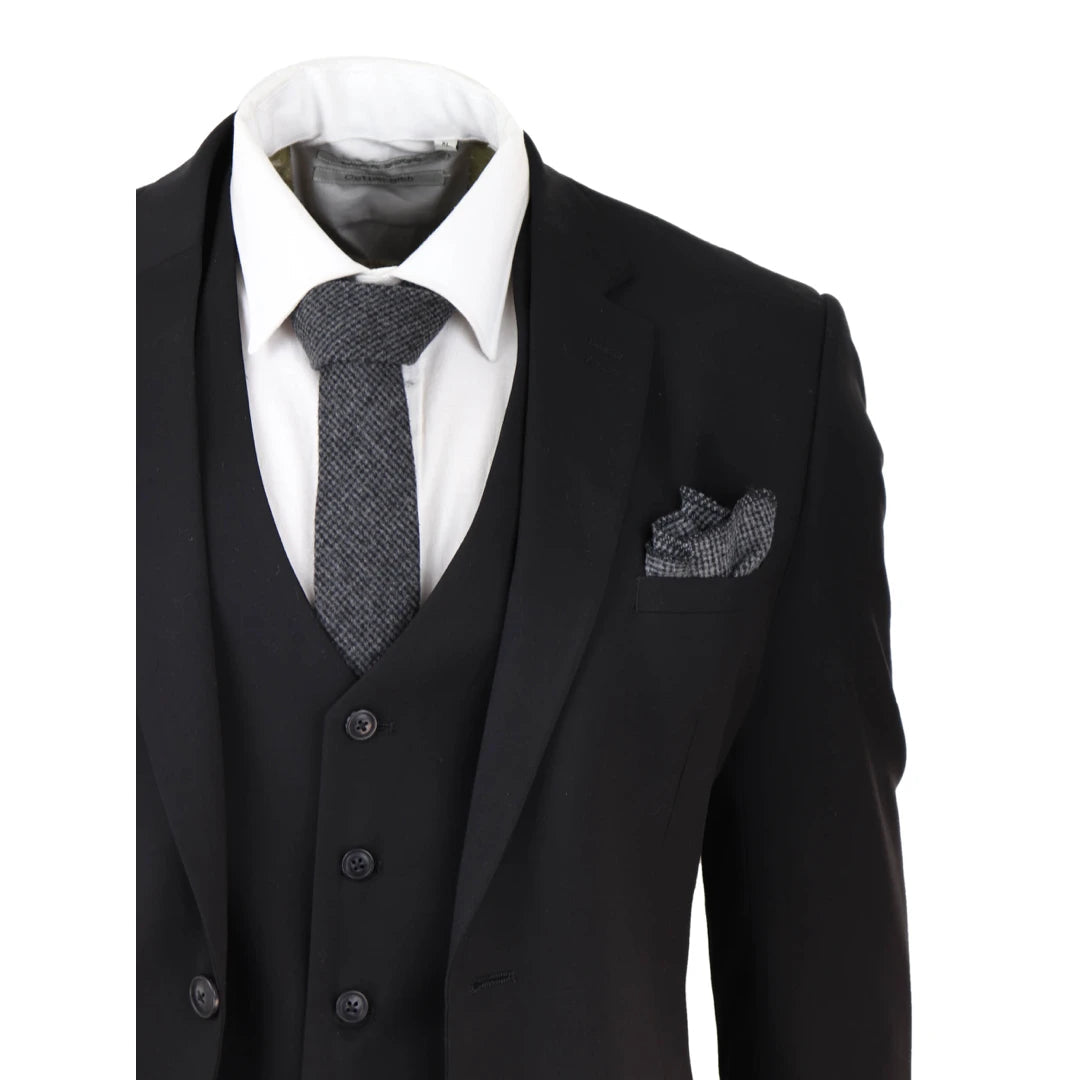 Mens Black 3 Piece Suit Classic Short Regular Long Smart Formal Tailored Fit-TruClothing
