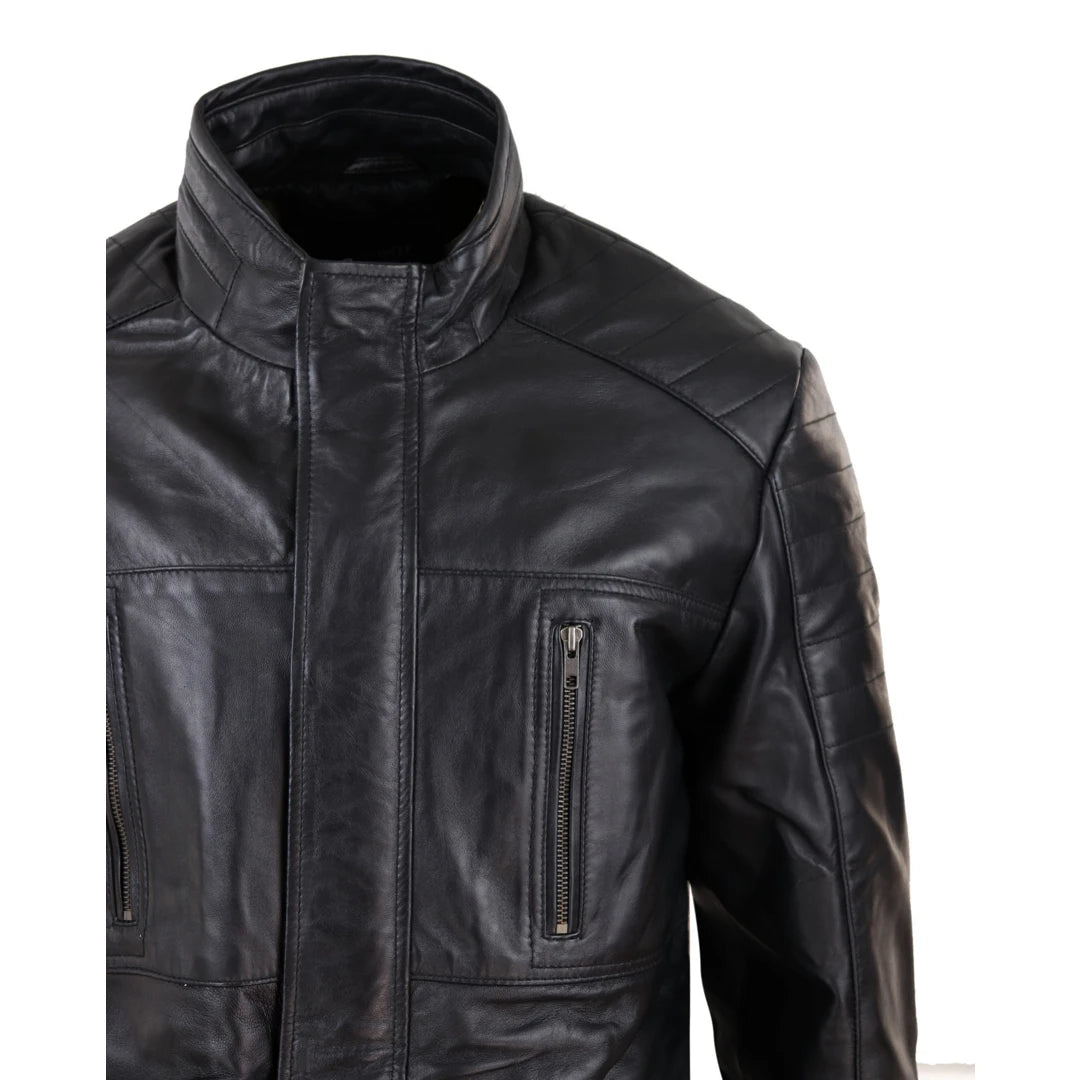 Mens Black 3/4 Real Leather Shooting Jacket-TruClothing