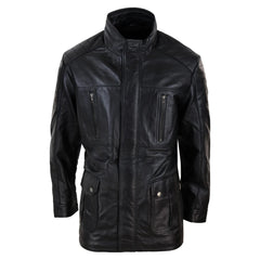 Mens Black 3/4 Real Leather Shooting Jacket-TruClothing