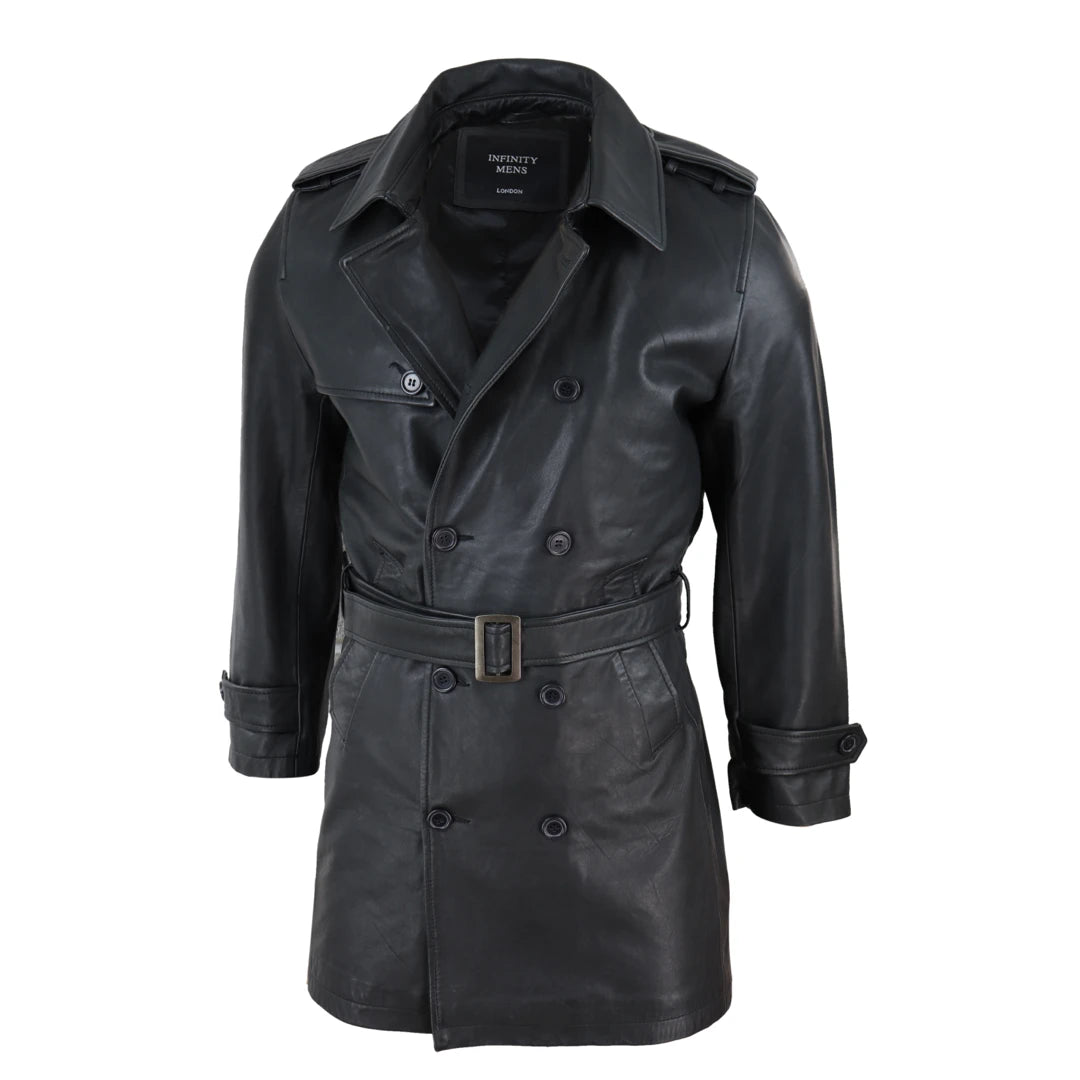 Mens Black 3/4 Trench Coat-TruClothing
