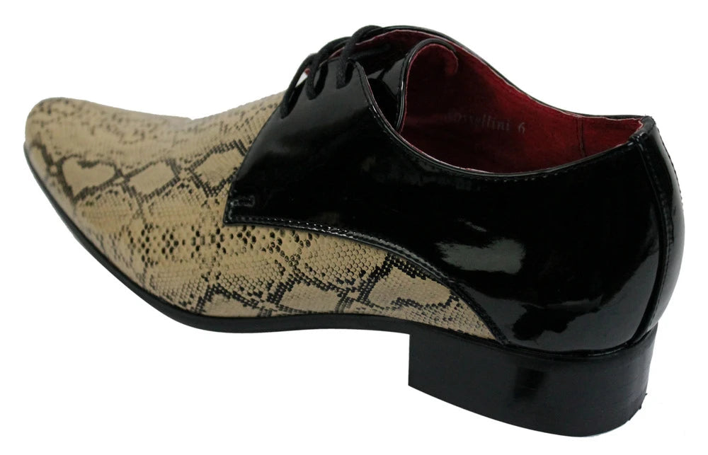 Men s Black Beige Snake Skin Patent Leather Shoes TruClothing
