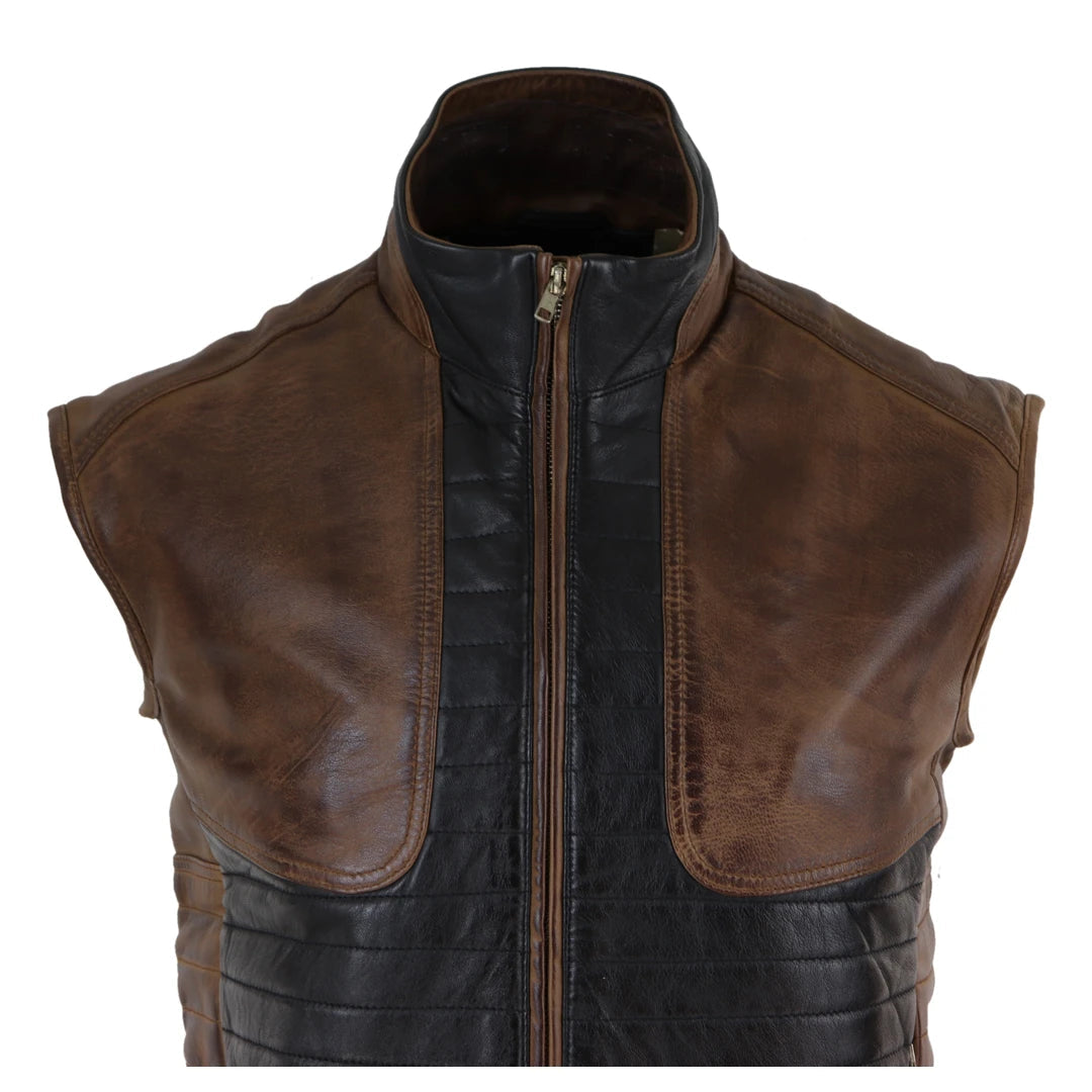 Mens Black & Brown Leather Gilet-TruClothing