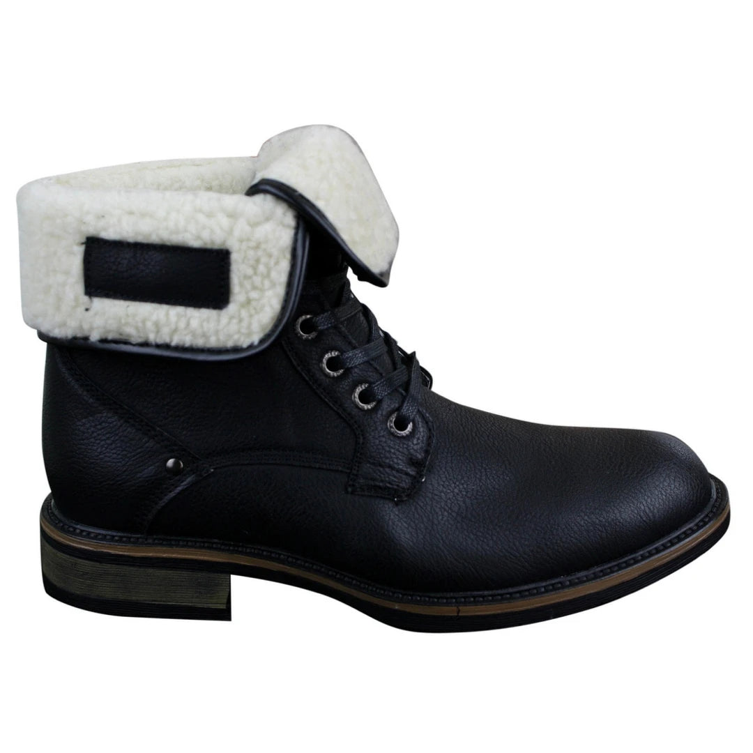 Mens Black Brown Military Ankle Leather Fleece Fur Lined Casual Army Combat Boots-TruClothing
