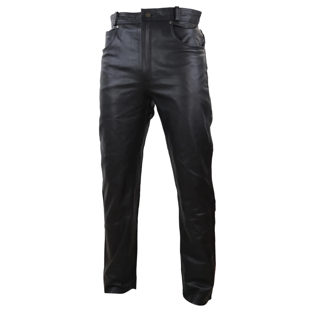 Mens black leather trousers clearance