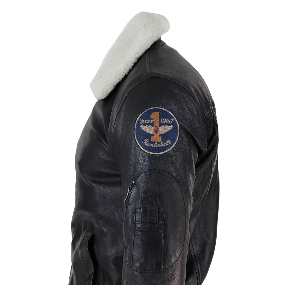 Mens Black Leather Bomber Jacket-TruClothing