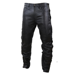 Mens Black Leather Laced Riding Pants-TruClothing