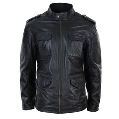 Mens Black Leather Safari Jacket-TruClothing