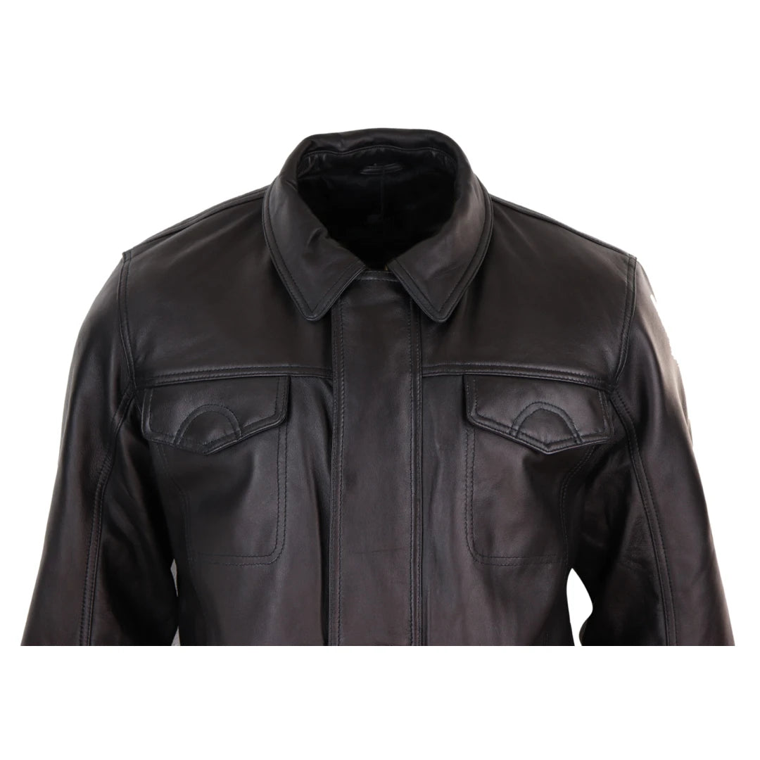 Mens Black Nappa Leather Safari Jacket-TruClothing