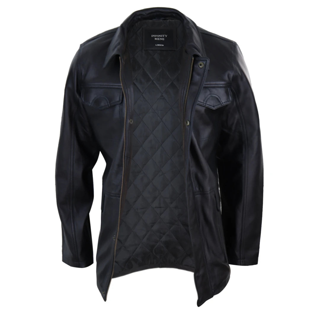 Mens Black Nappa Leather Safari Jacket-TruClothing
