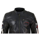 Mens Black Navy Brown Real Leather Racing Jacket Stripe Sleeves Moto Biker-TruClothing