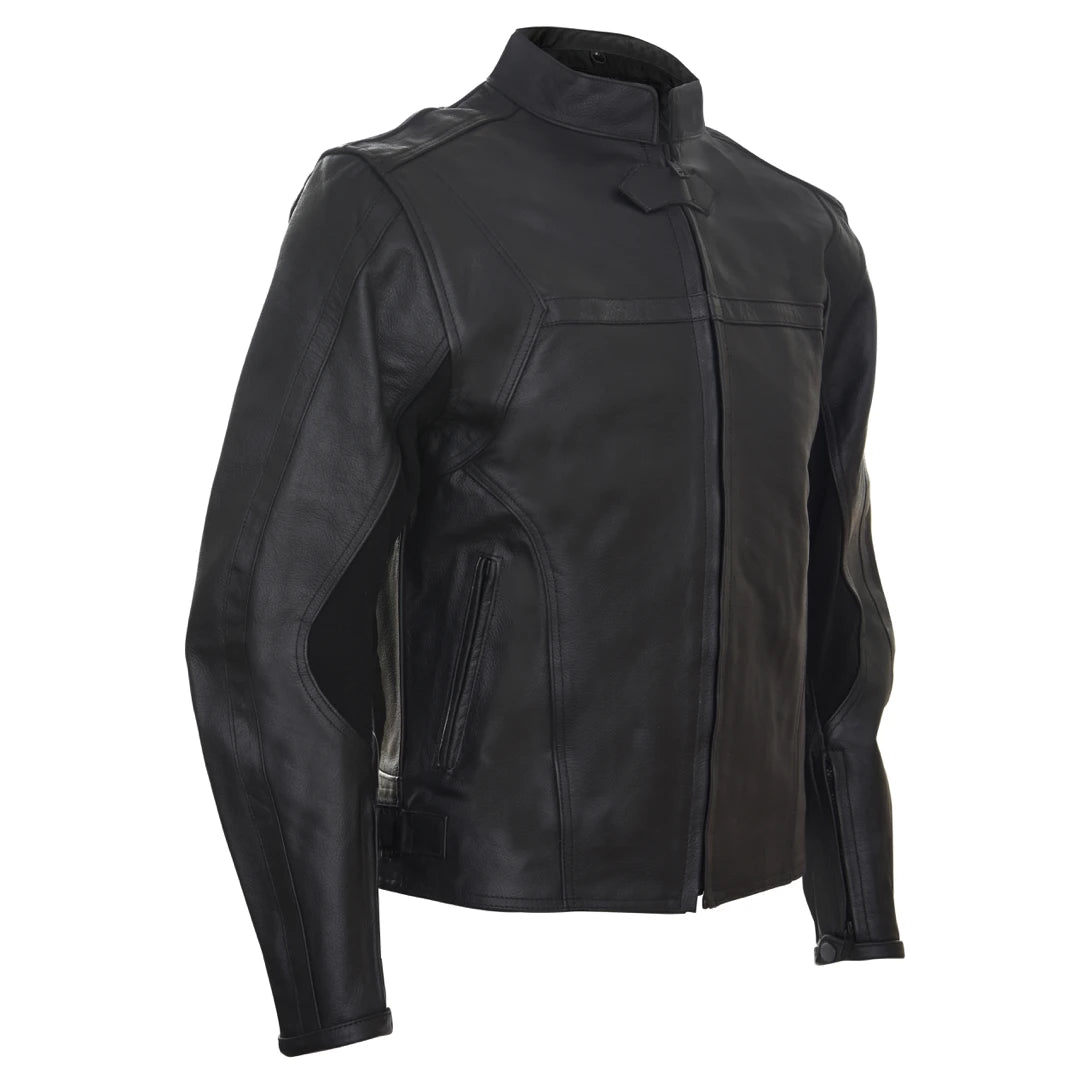 Mens Black Padded Biker Leather Jacket-TruClothing