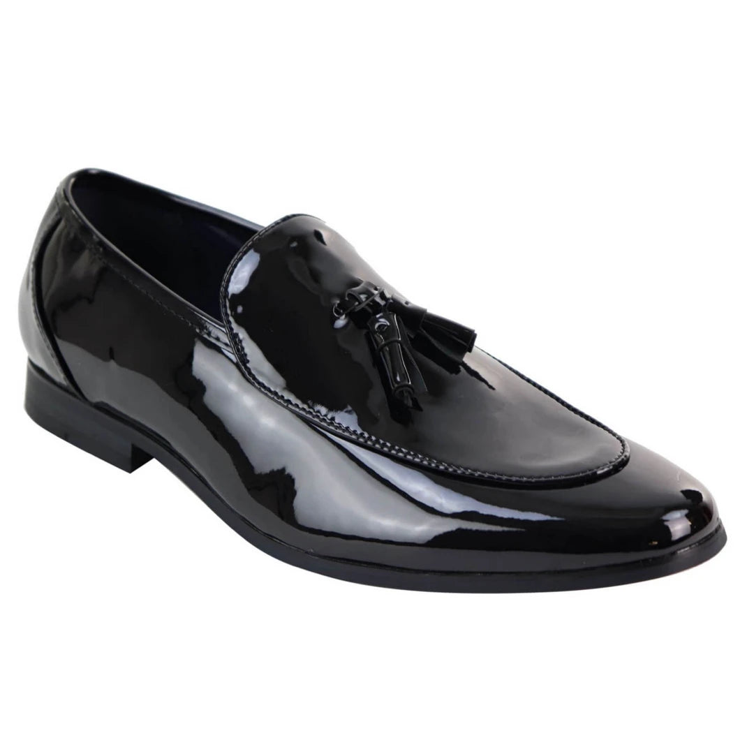 Black shiny tassel loafers clearance