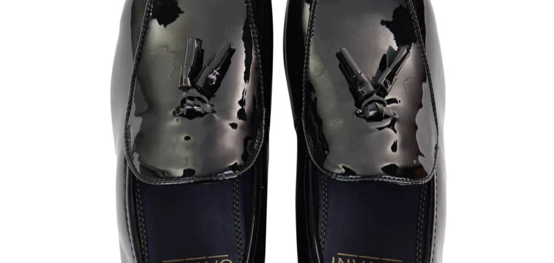 Mens Black Patent Shoes with Tassel-TruClothing