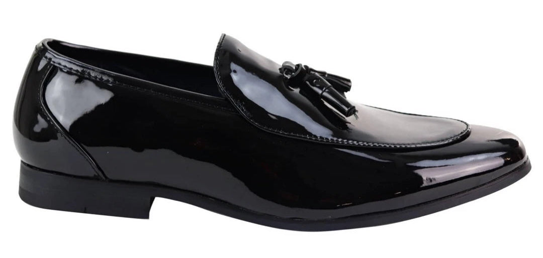 Mens Black Patent Shoes with Tassel-TruClothing