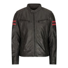 Mens Black Real Leather Bomber Jacket Red Stripes Quilted Slim Fit Casual-TruClothing