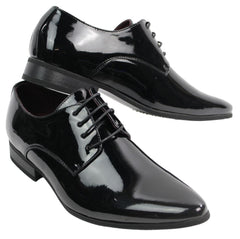 Men's Black Shoes Shiny Faux Leather with Laces-TruClothing