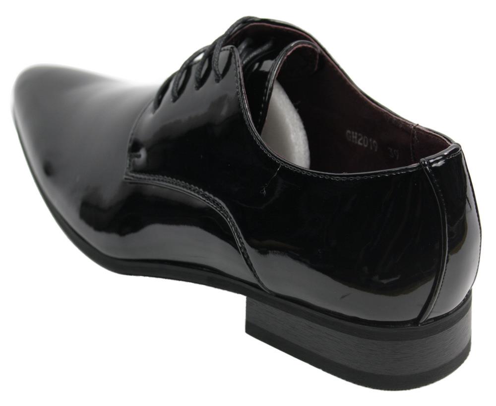 Men's Black Shoes Shiny Faux Leather with Laces-TruClothing