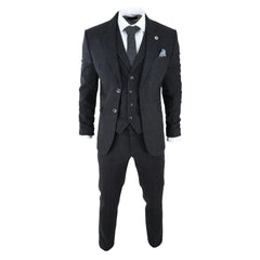 Mens Black Tweed 3 Piece Suit Check Vintage 1920s Gatsby Blinders Tailored Fit-TruClothing