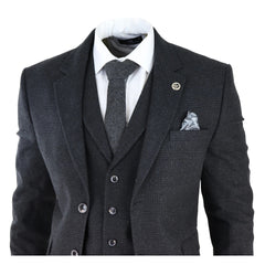 Mens Black Tweed 3 Piece Suit Check Vintage 1920s Gatsby Blinders Tailored Fit-TruClothing