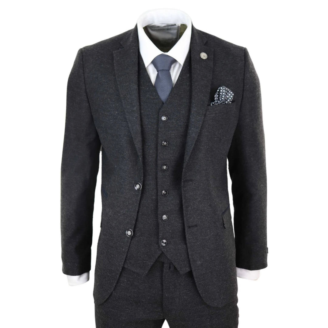 TruClothing stz22 Men's Black Wool Tweed Suit 3 Piece 1920s