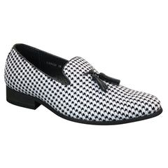 Mens Black White Check Slip On Tassel Loafers Driving Shoes Smart Casual-TruClothing