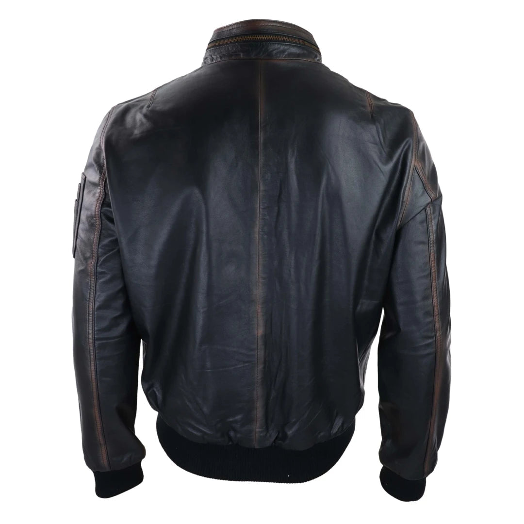 Mens Black and Brown Vintage Bomber Jacket-TruClothing