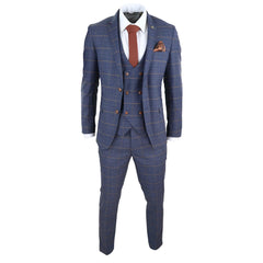 Men's Blue Check Suit with Double Breasted Waistcoat-TruClothing