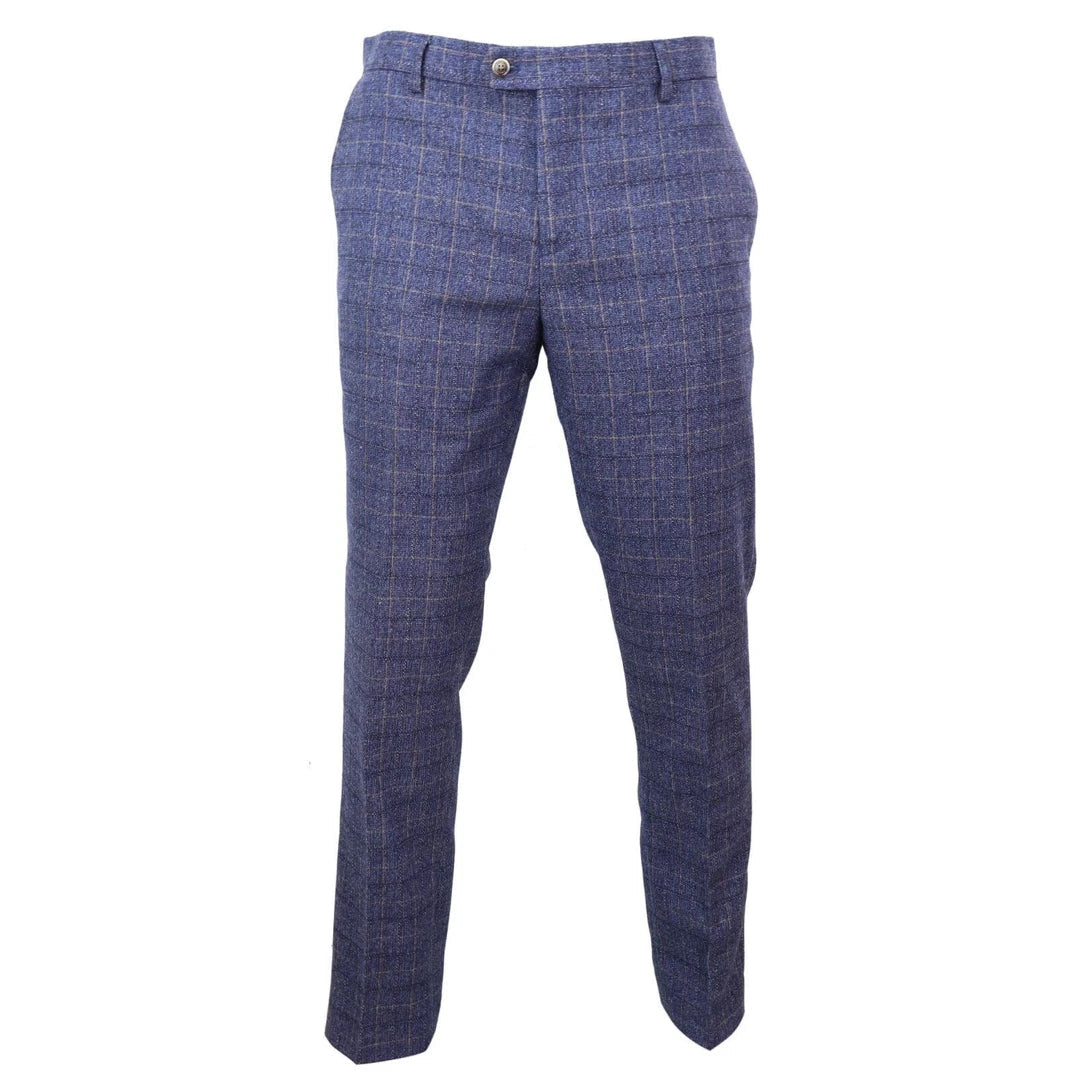 Mens Blue Check Trousers - Cavani Matteo-TruClothing