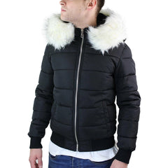 Mens Bomber Puffer Quilted Warm Winter Jacket with Removable Fur Hood - M751-TruClothing
