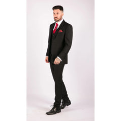 Mens Boys 3 Piece Black Tailored Fit Complete Suit Classic Door Man Mourning Funeral-TruClothing