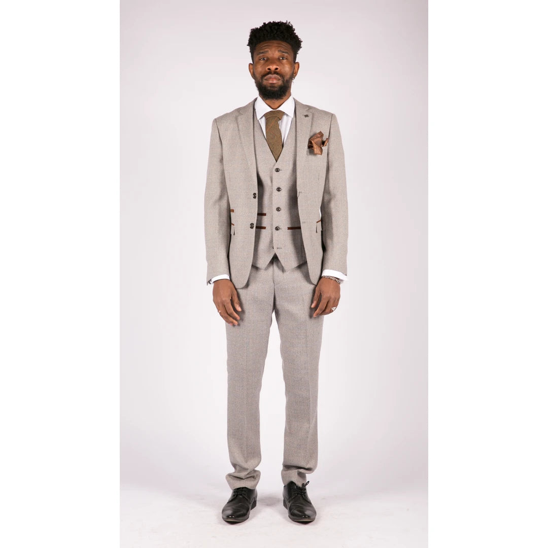 Little Somerset Street Slim Fit Light Beige Three Piece Men's Suit