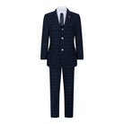 Mens Boys 3 Piece Suit Tan Navy Check Wedding Prom Formal Vintage Tailored Fit-TruClothing