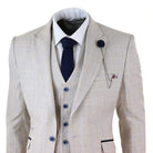 Mens Boys 3 Piece Suit Tweed Cream Black Tailored Fit Wedding Classic-TruClothing