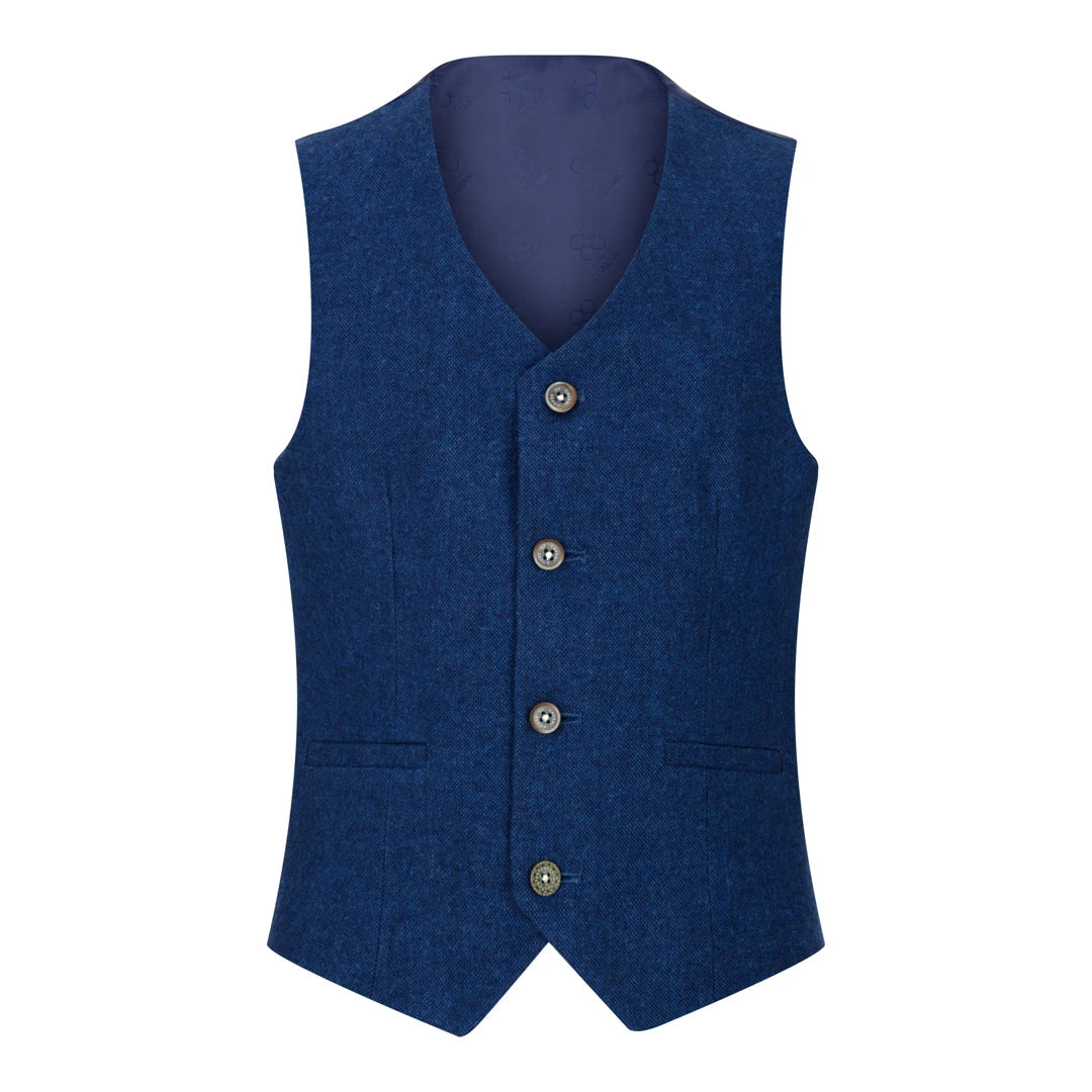 Mens Boys 3 Piece Wool Suit Blue Tweed Vintage 1920s Classic 4 Pocket Waistcoat-TruClothing