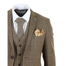 Mens Boys Brown 3 Piece Suit Tweed Check Vintage Retro Tailored Fit 1920s-TruClothing