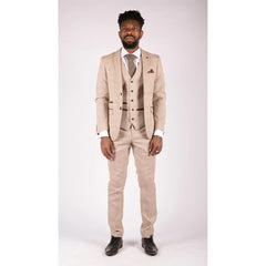 Mens Boys Check Tweed Beige Brown 3 Piece Suit Wedding Prom Vintage Retro Classic-TruClothing