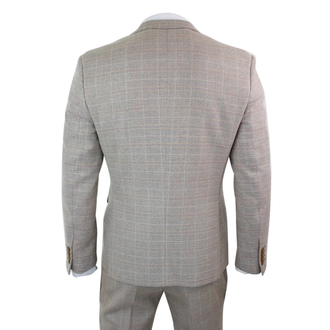 Mens Boys Check Tweed Beige Brown 3 Piece Suit Wedding Prom Vintage Retro Classic-TruClothing