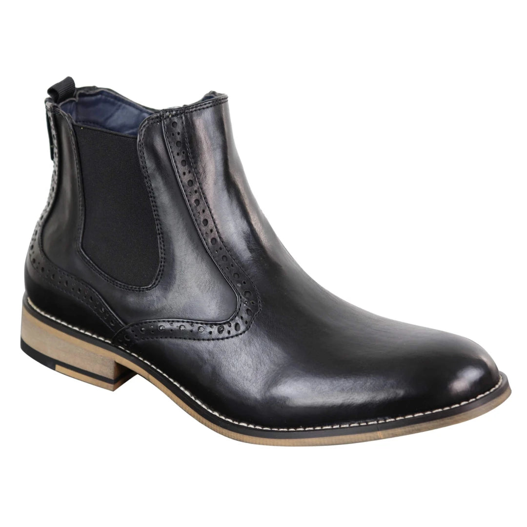 Mens Brogue Boots Zip Slip On 1920s Classic Retro Gatsby Peaky Blinders Leather-TruClothing