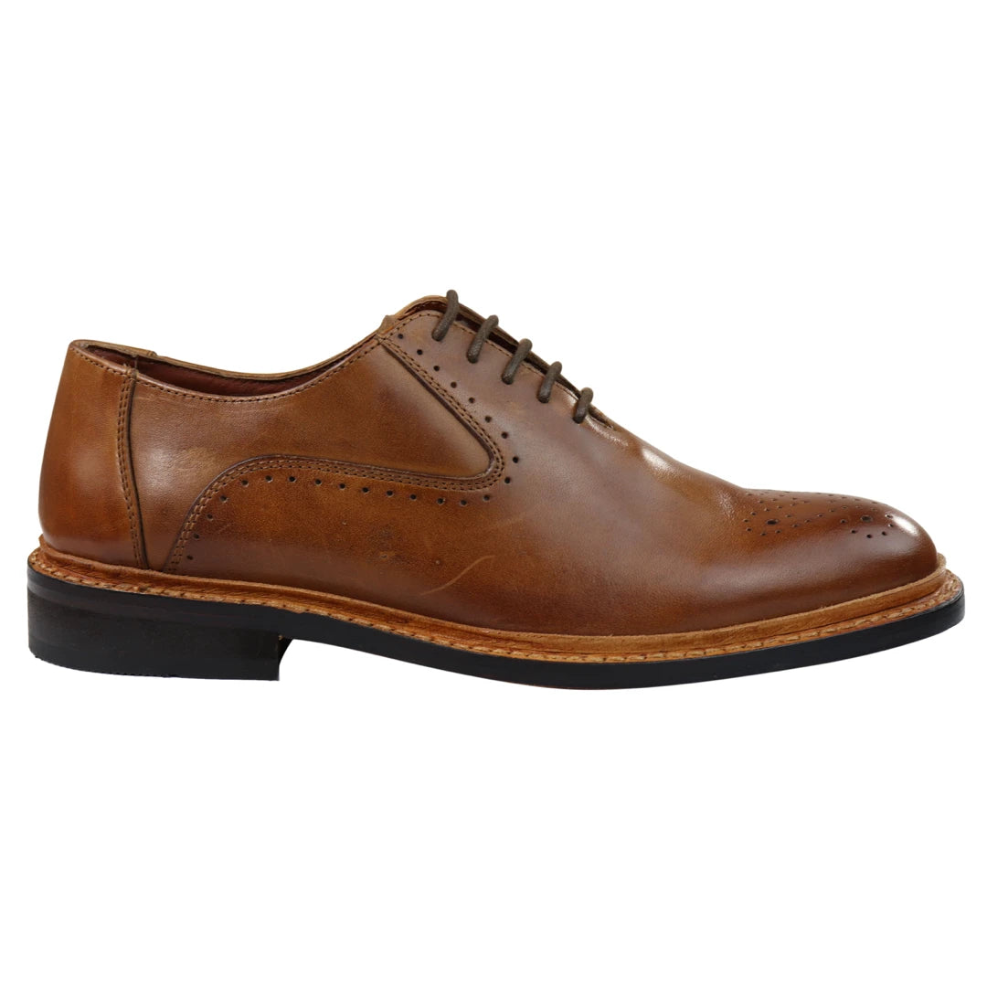 Mens Brogue Oxford Shoes Tan Brown Black Laced Leather Goodyear Welted-TruClothing