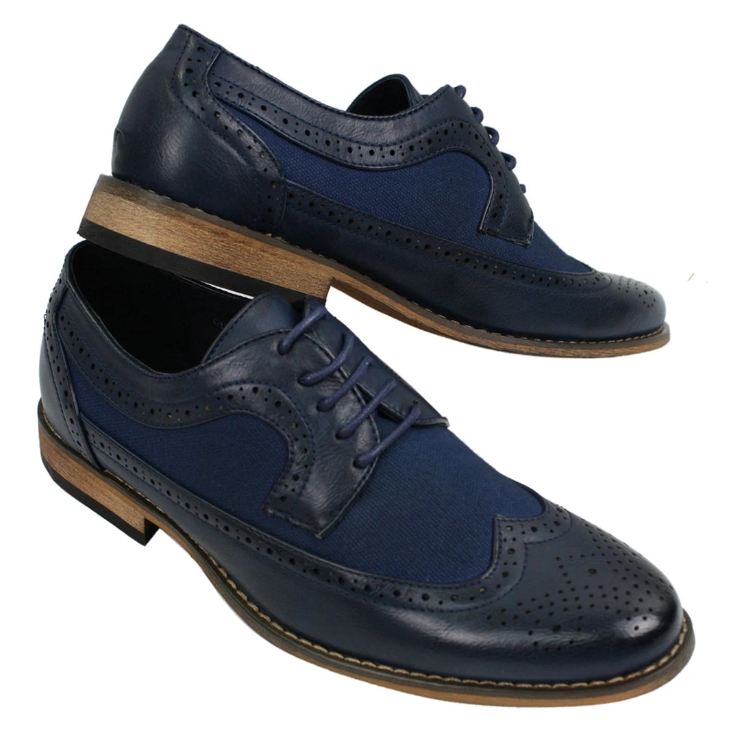 Mens Brogues Leather Shoes Italian Designer Smart Casual Brown Black Navy Retro-TruClothing
