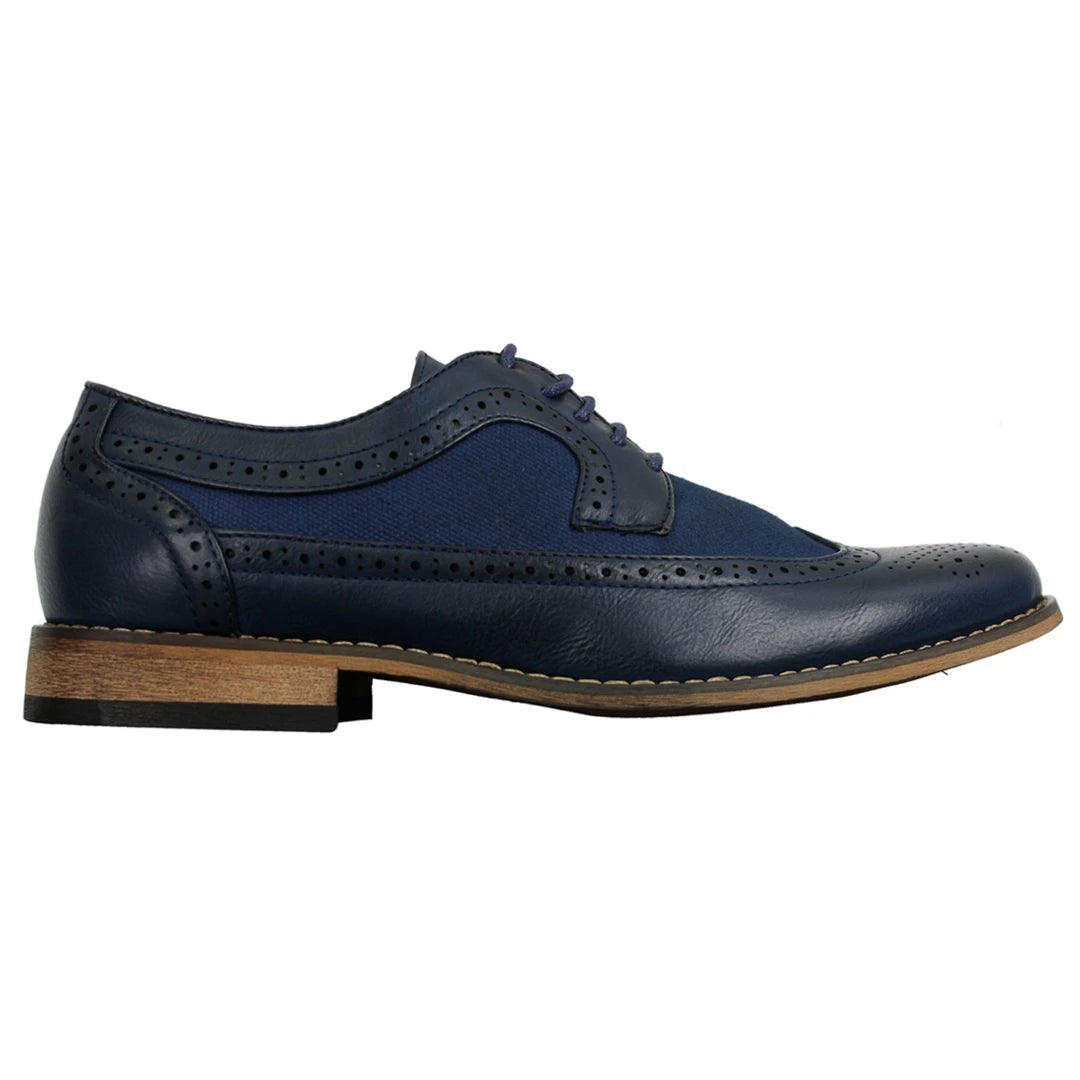 Mens Brogues Leather Shoes Italian Designer Smart Casual Brown Black Navy Retro-TruClothing
